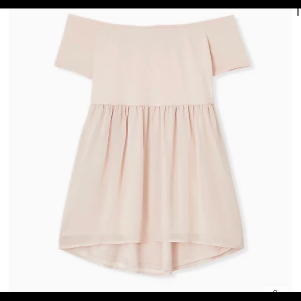 Torrid SUPER SOFT KNIT TO WOVEN PALE PINK OFF SHOULDER BABYDOLL TOP
